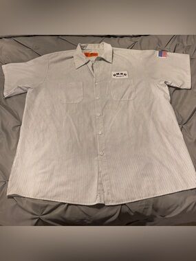 Gas Monkey White & Gray Pinstripe Short-Sleeve Work Shirt